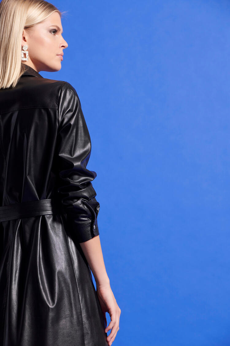 Belted leather effect dress - Black S