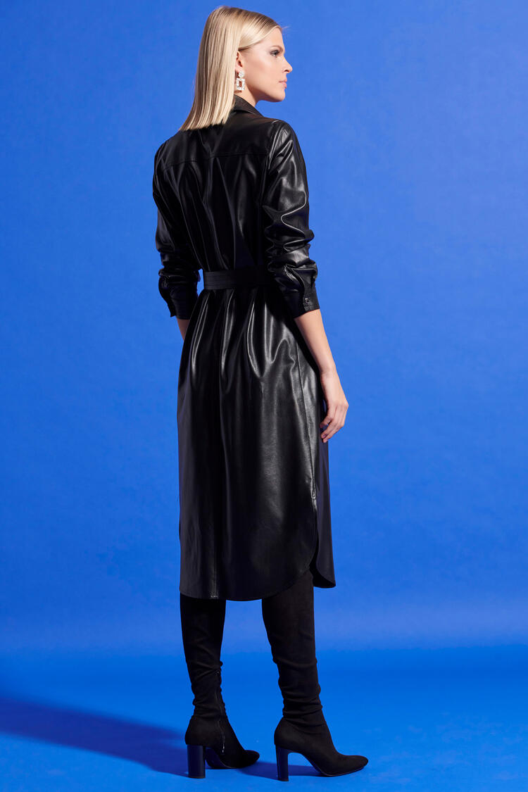 Belted leather effect dress - Black S