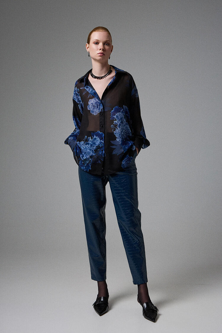 Leather look pants - Blue L