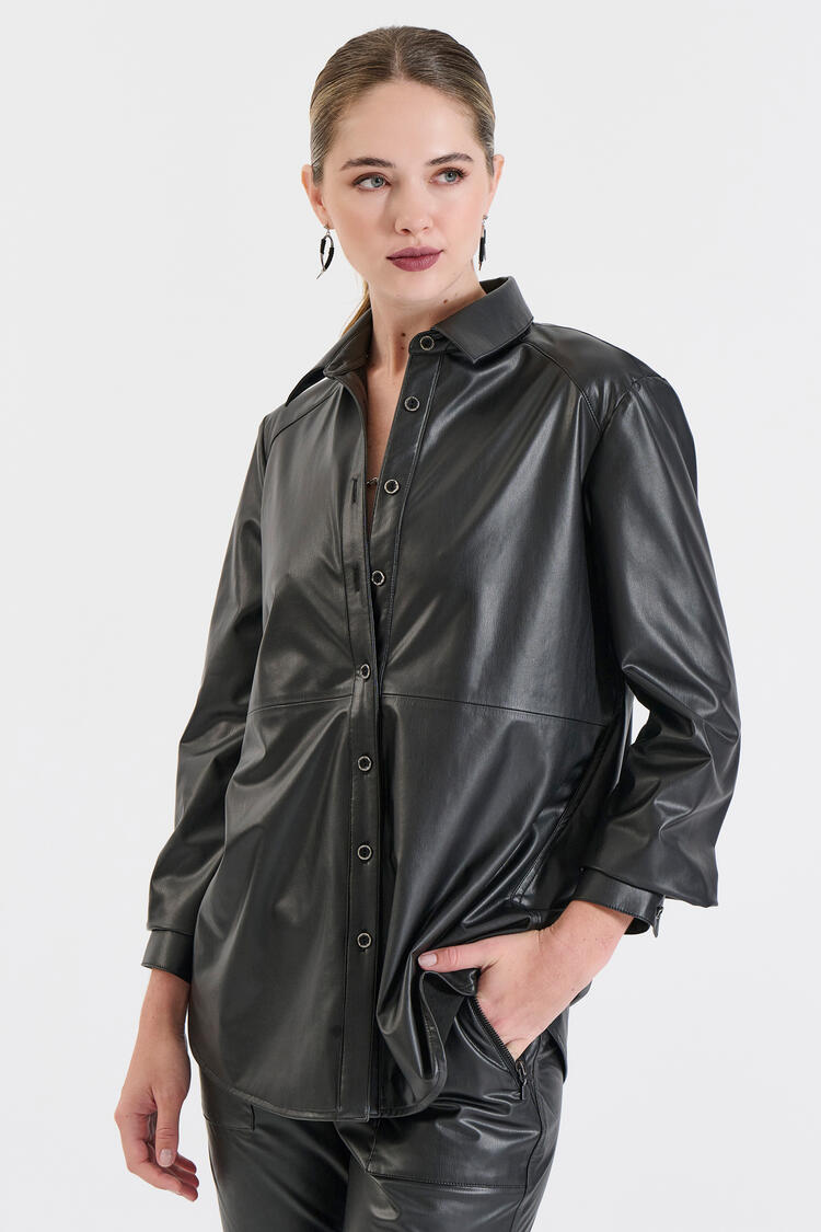 Faux Leather Shirt - Black S