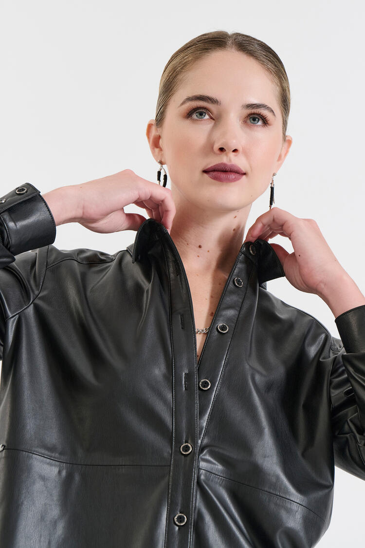 Faux Leather Shirt - Black S