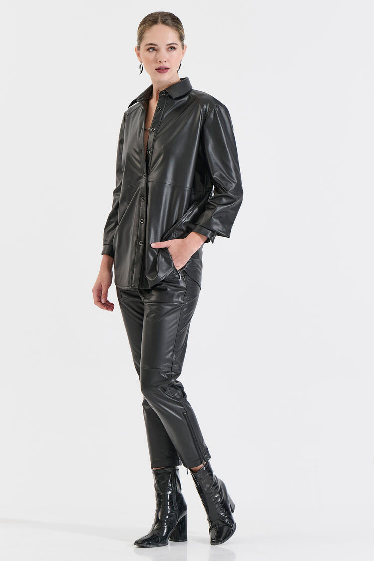 Faux Leather Shirt - Black S