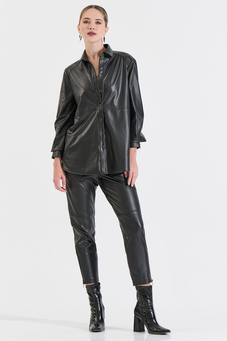 Faux Leather Shirt - Black S