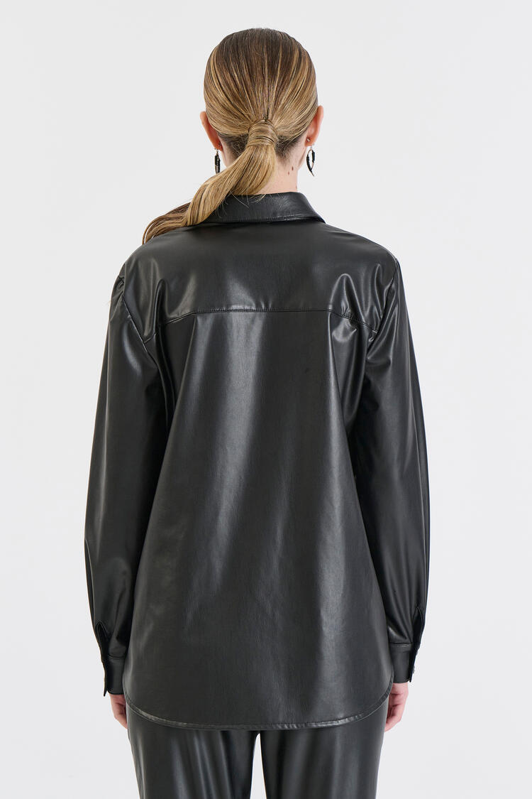 Faux Leather Shirt - Black S