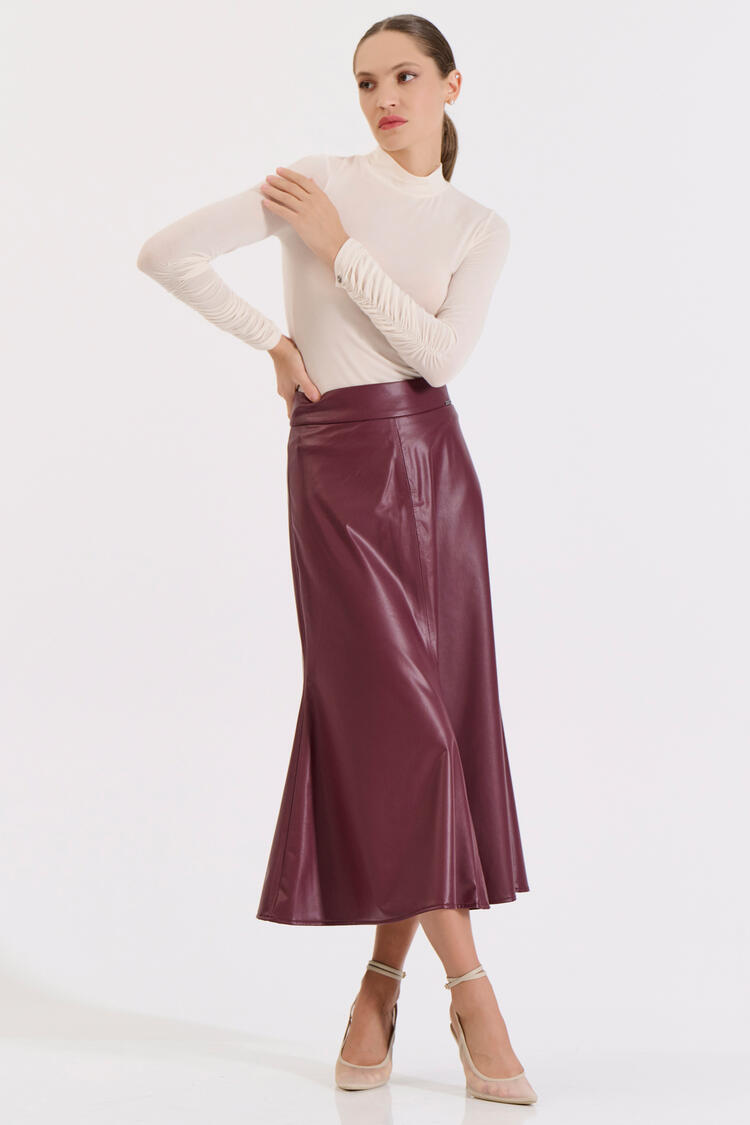 Faux leather flared skirt - Burgundy S