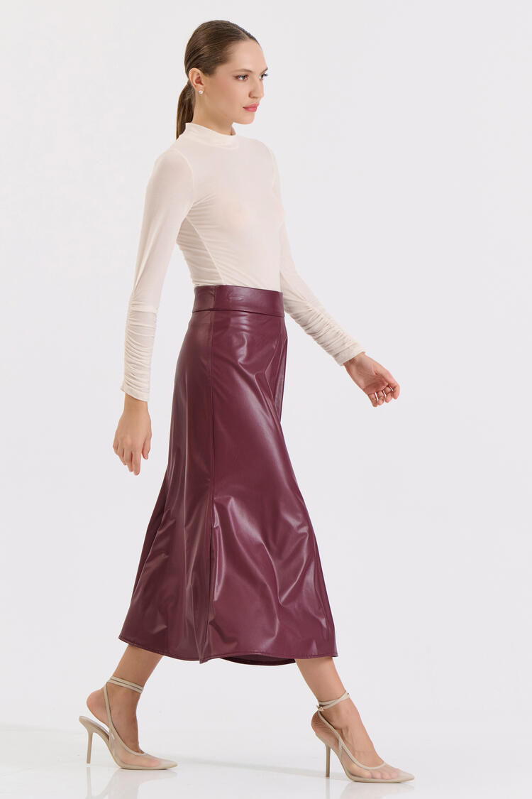Faux leather flared skirt - Burgundy S
