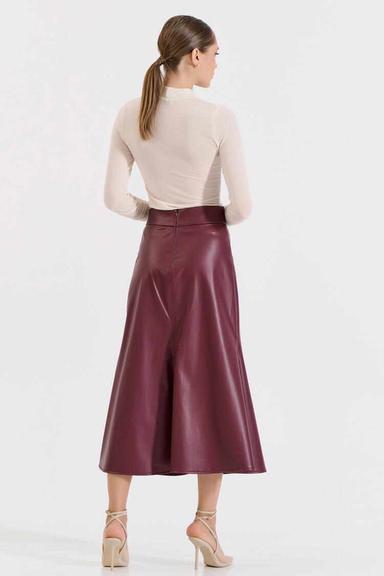 Faux leather flared skirt - Burgundy S