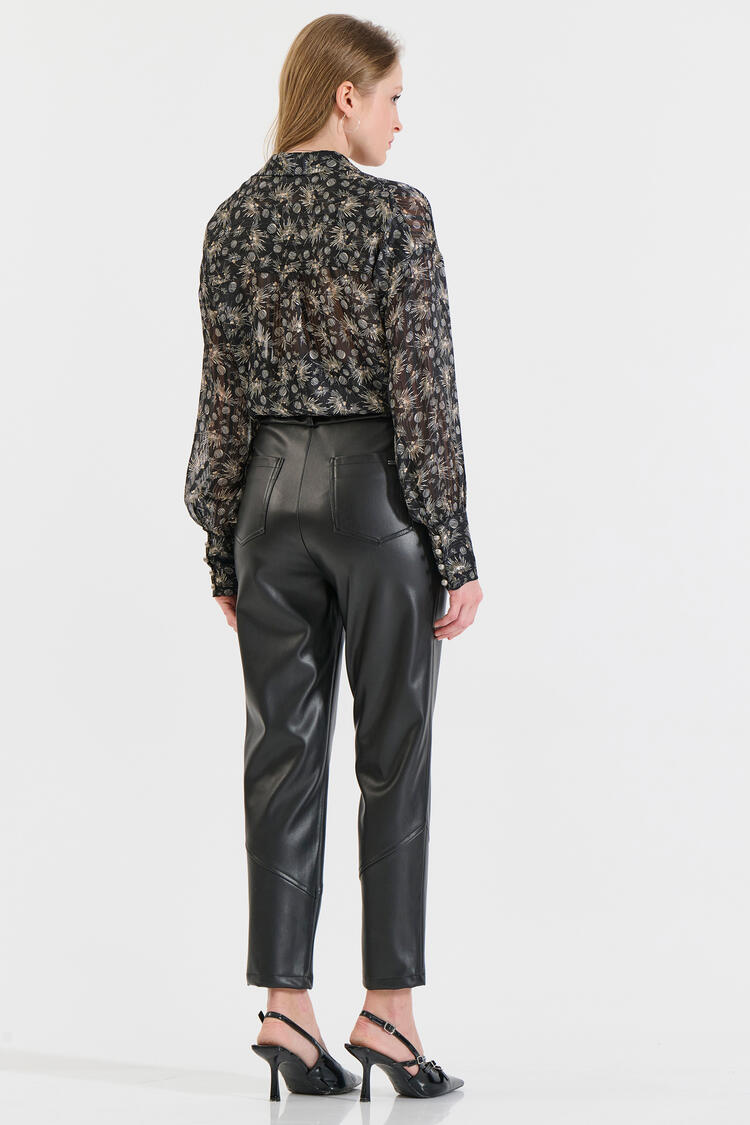 Five-Pocket Faux Leather Pants - Black XXL