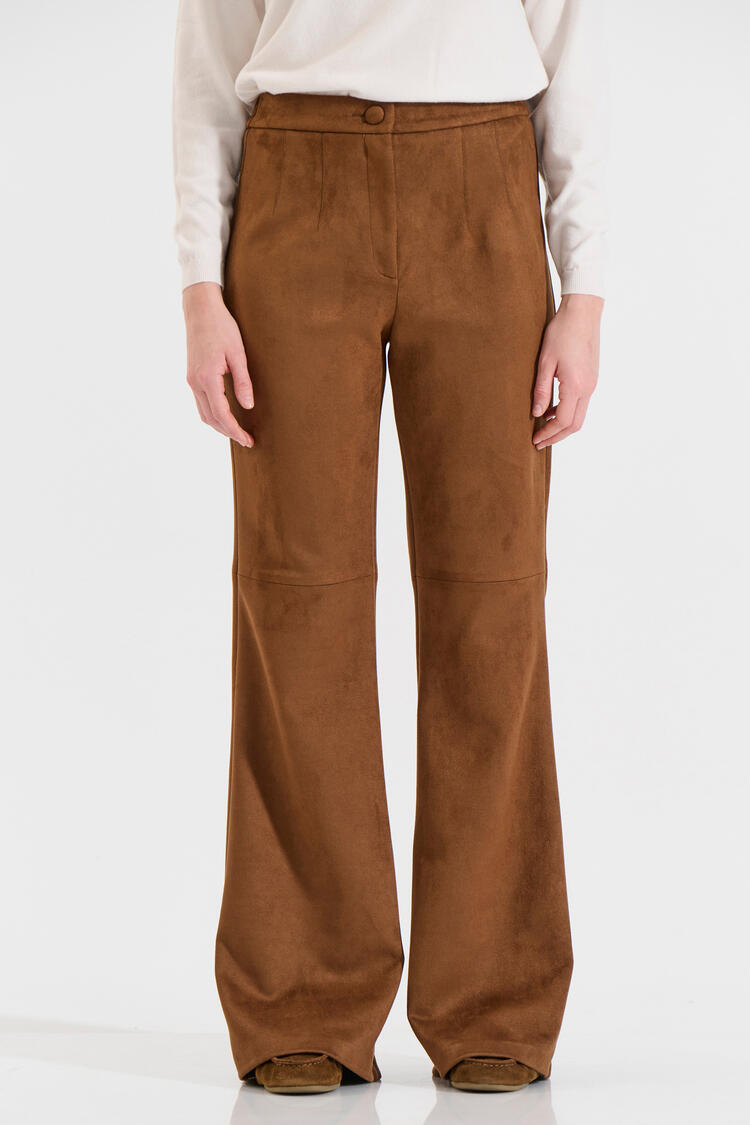 Suede-Feel Flared Pants - Taupe L