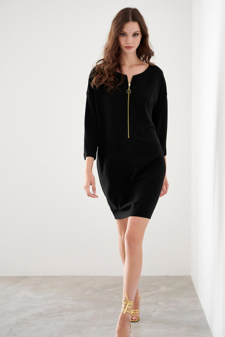 Dress with zipper on the front - Black S