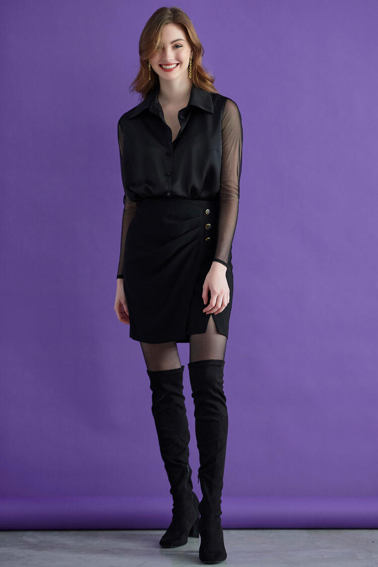 Mini skirt with buttons - Black M