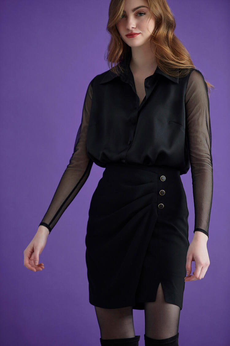 Mini skirt with buttons - Black M