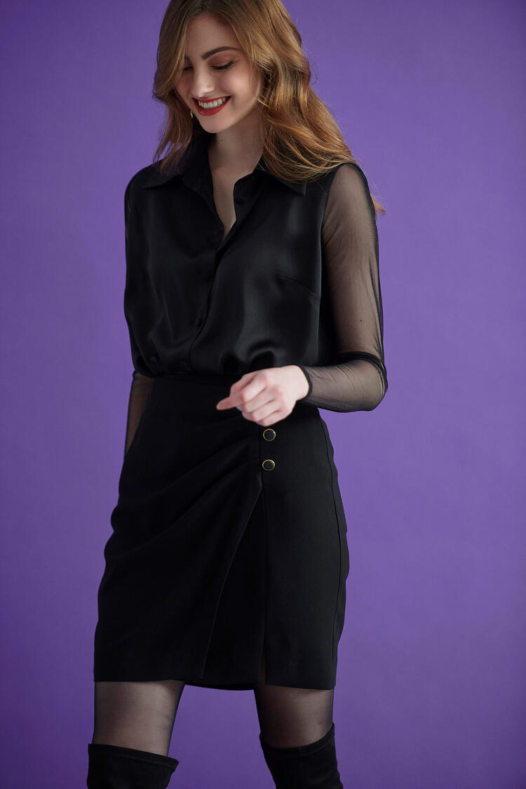 Mini skirt with buttons - Black M