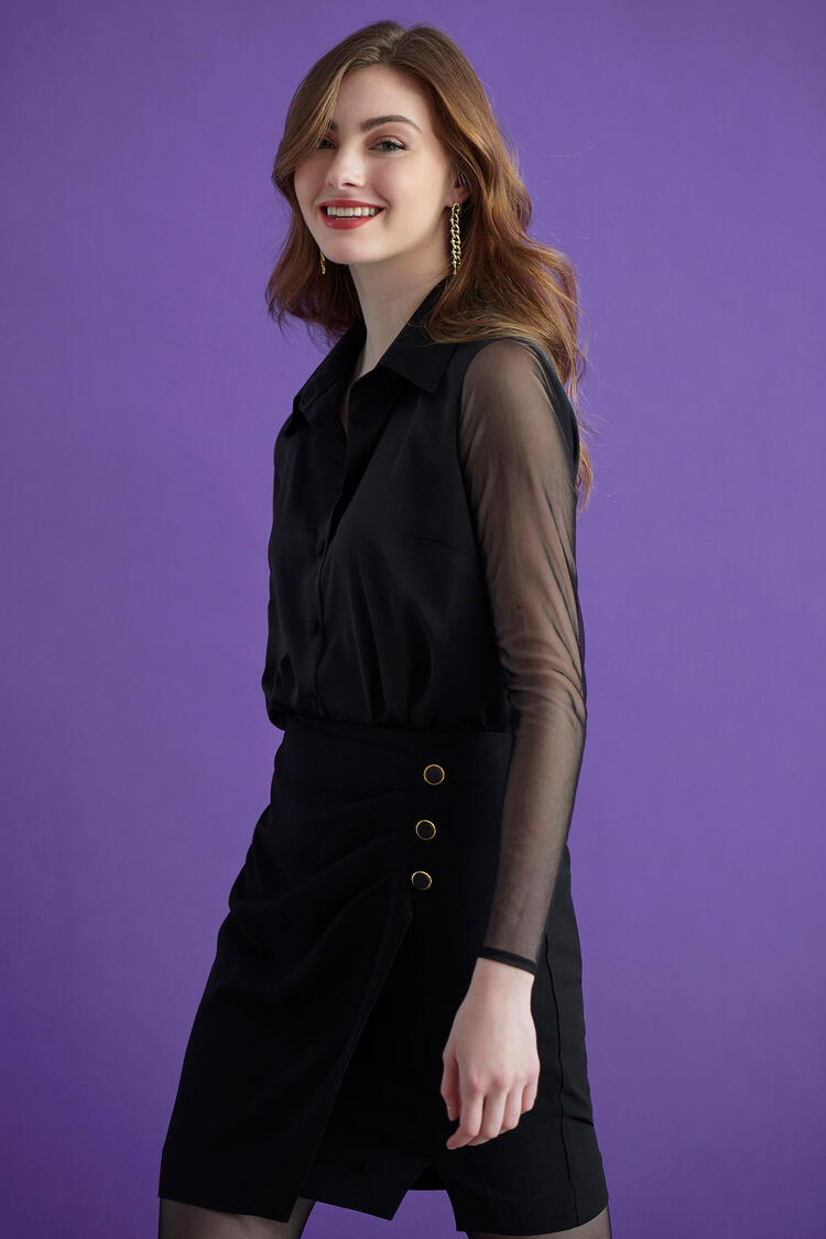 Mini skirt with buttons - Black M