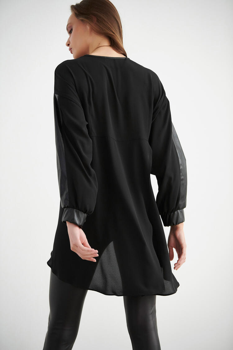 Asymmetrical blouse with a combination of fabrics - Black S