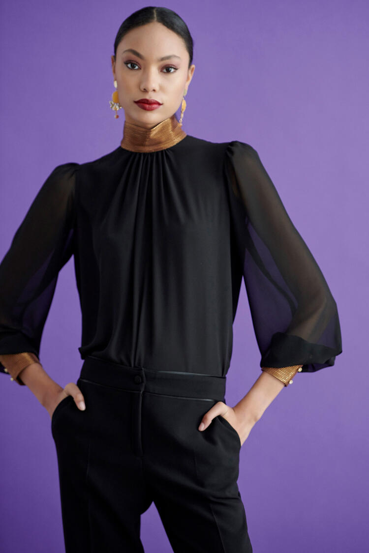 Translucent blouse with bronze details - Black S