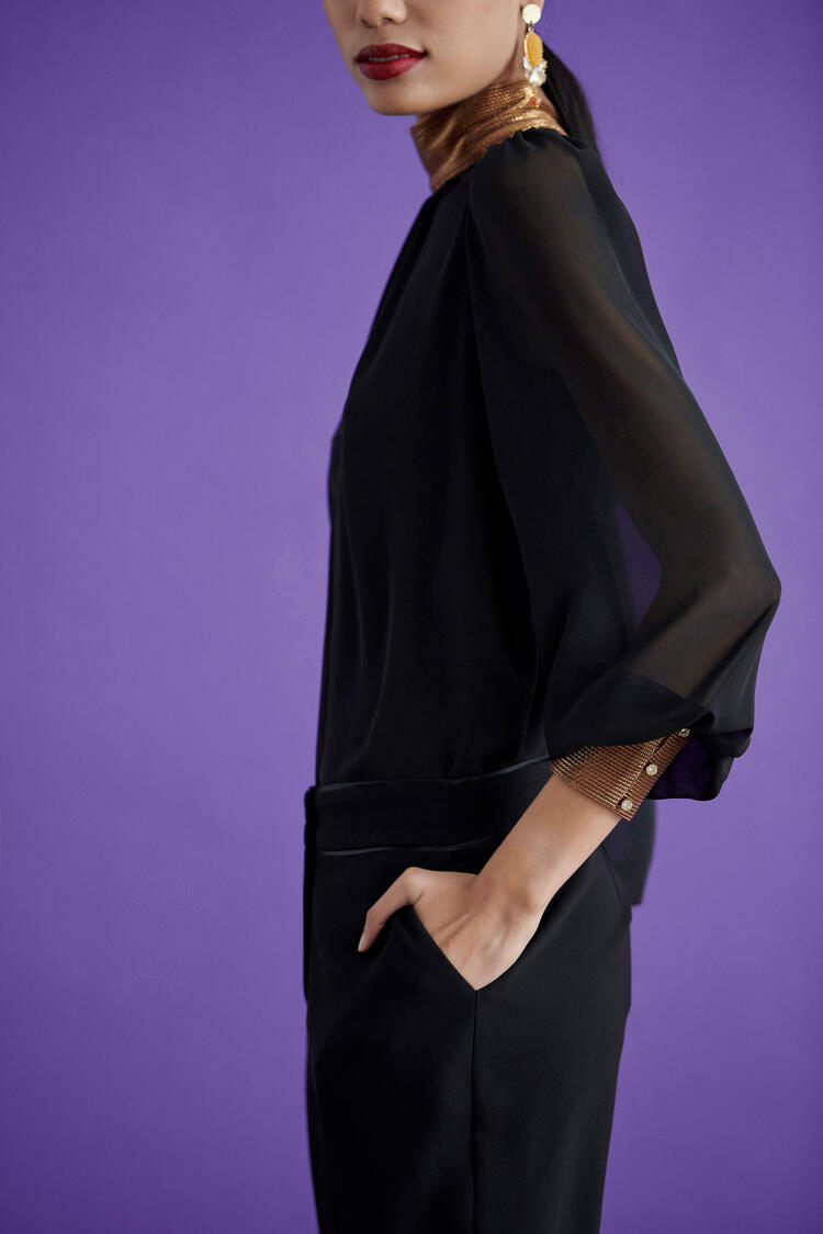 Translucent blouse with bronze details - Black S