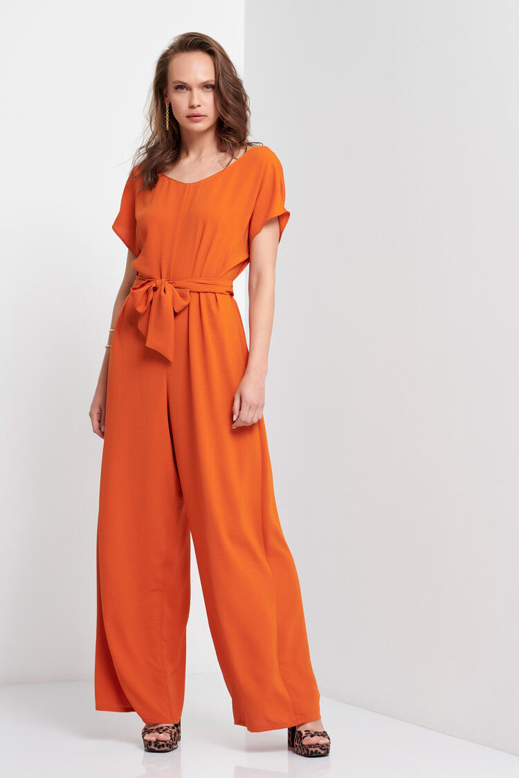 Jumpsuit with belt - Orange S