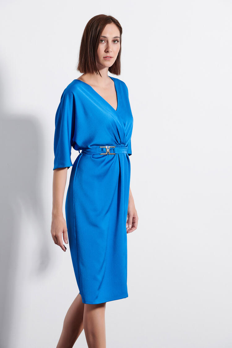 Belted dress with metallic detail - Electric Blue S