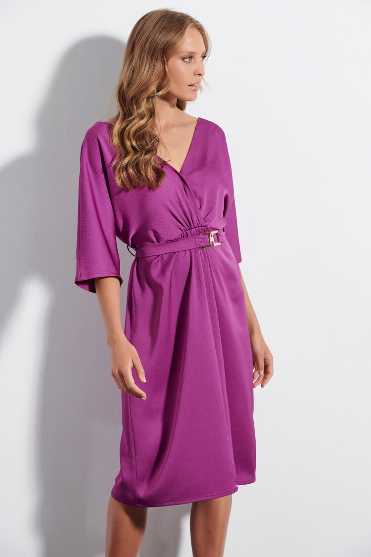 Belted dress with metallic detail - Violet S