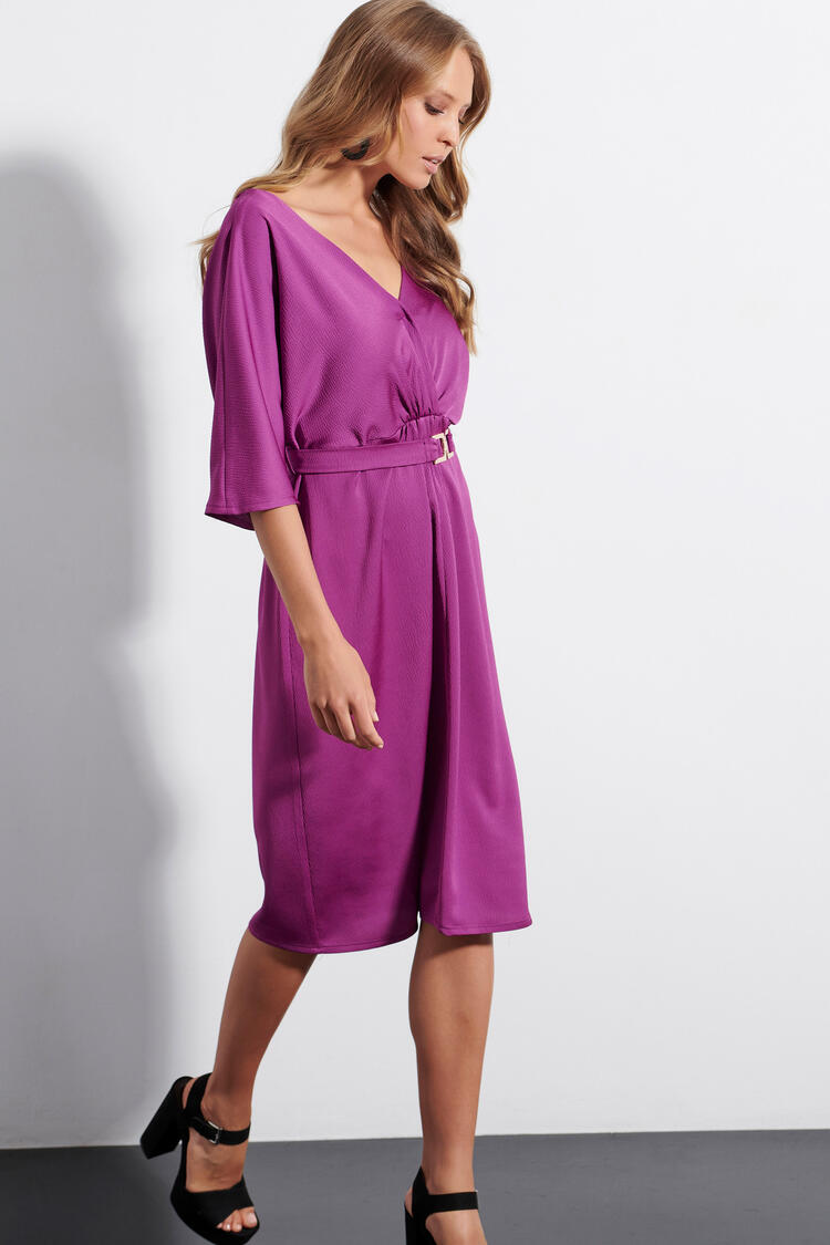 Belted dress with metallic detail - Violet XL