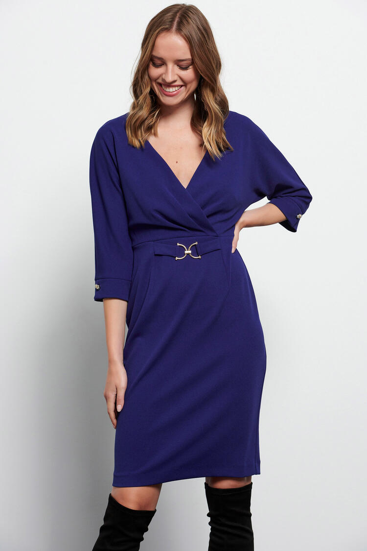 Dress with patterned belt - Electric Blue S