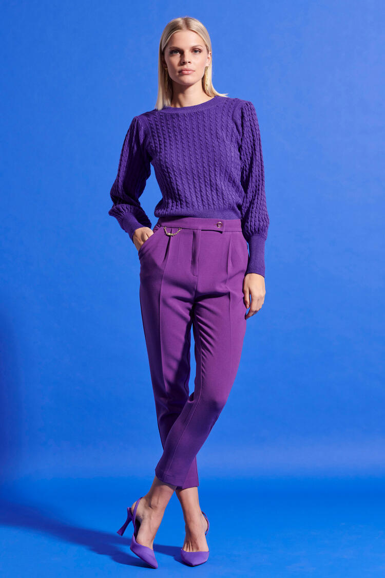 Jogger waist pants with decorative detail - Purple S