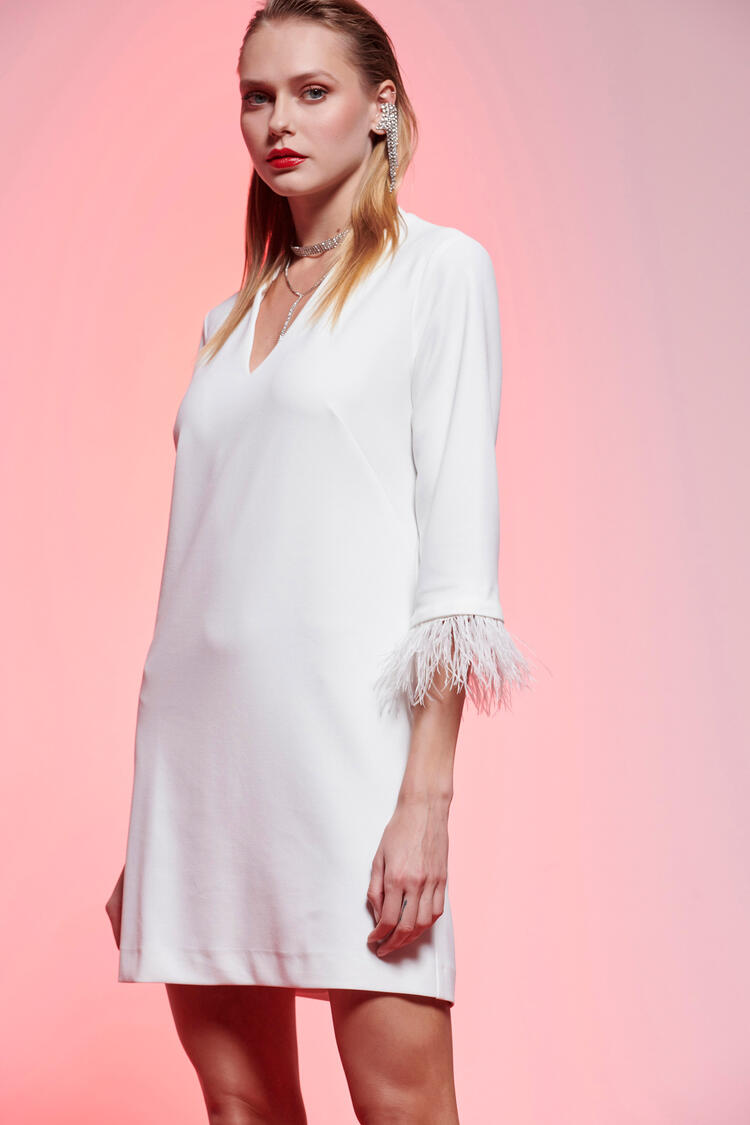 Dress with feather detail - Off White S