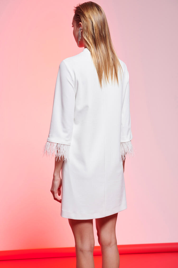 Dress with feather detail - Off White S
