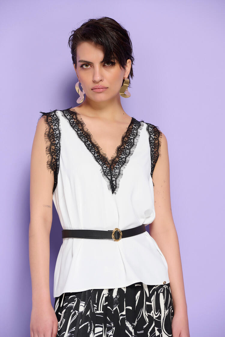 Top lingerie with lace - White S