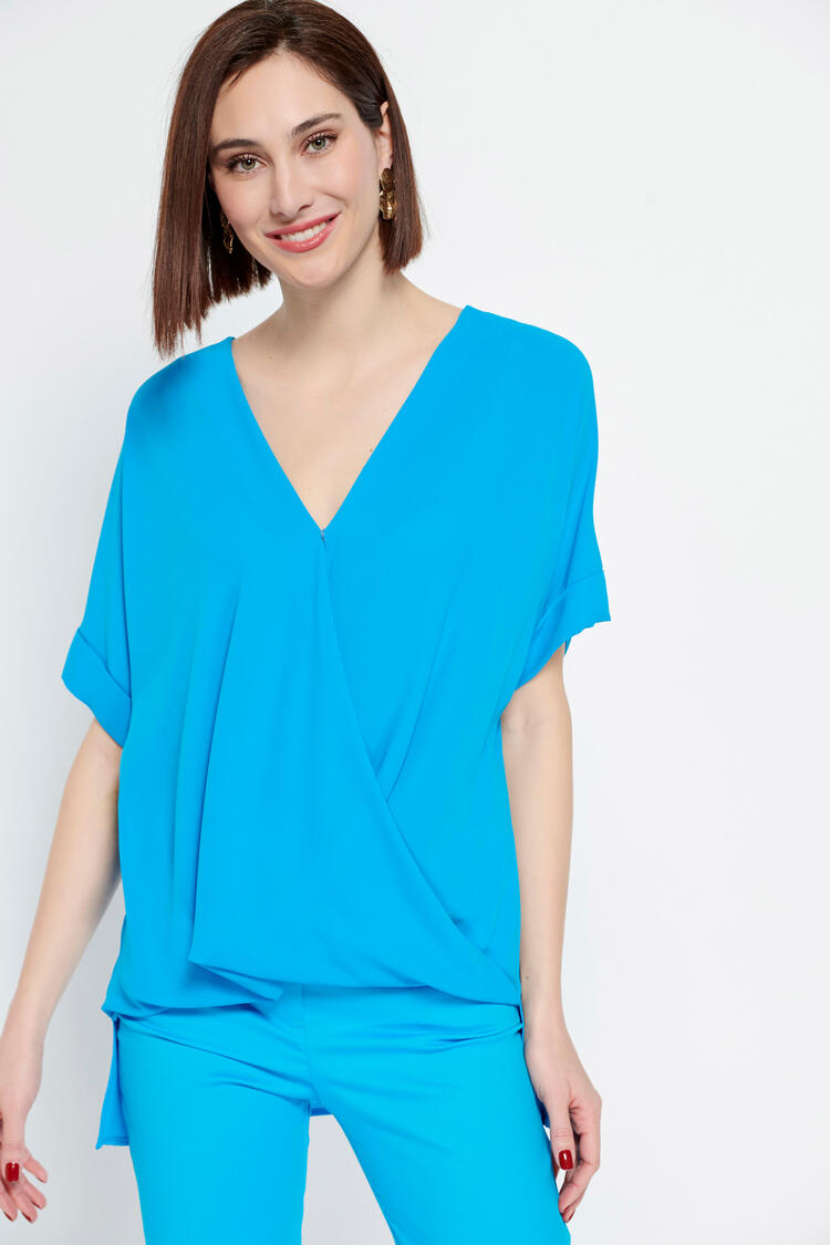 Blouse with a crotch cut - SKY BLUE S