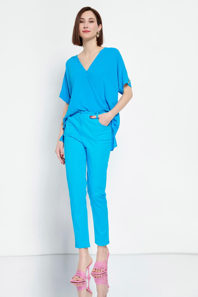 Blouse with a crotch cut - SKY BLUE S