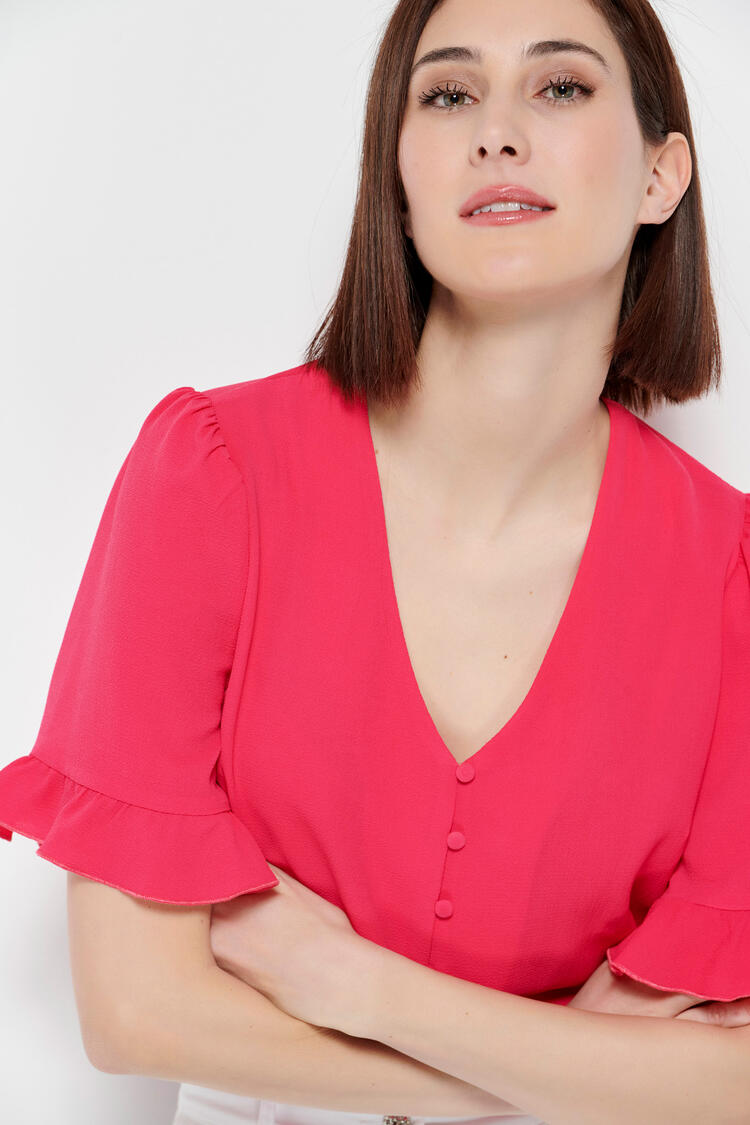 Blouse with ruffles on the sleeve - Fuchsia S