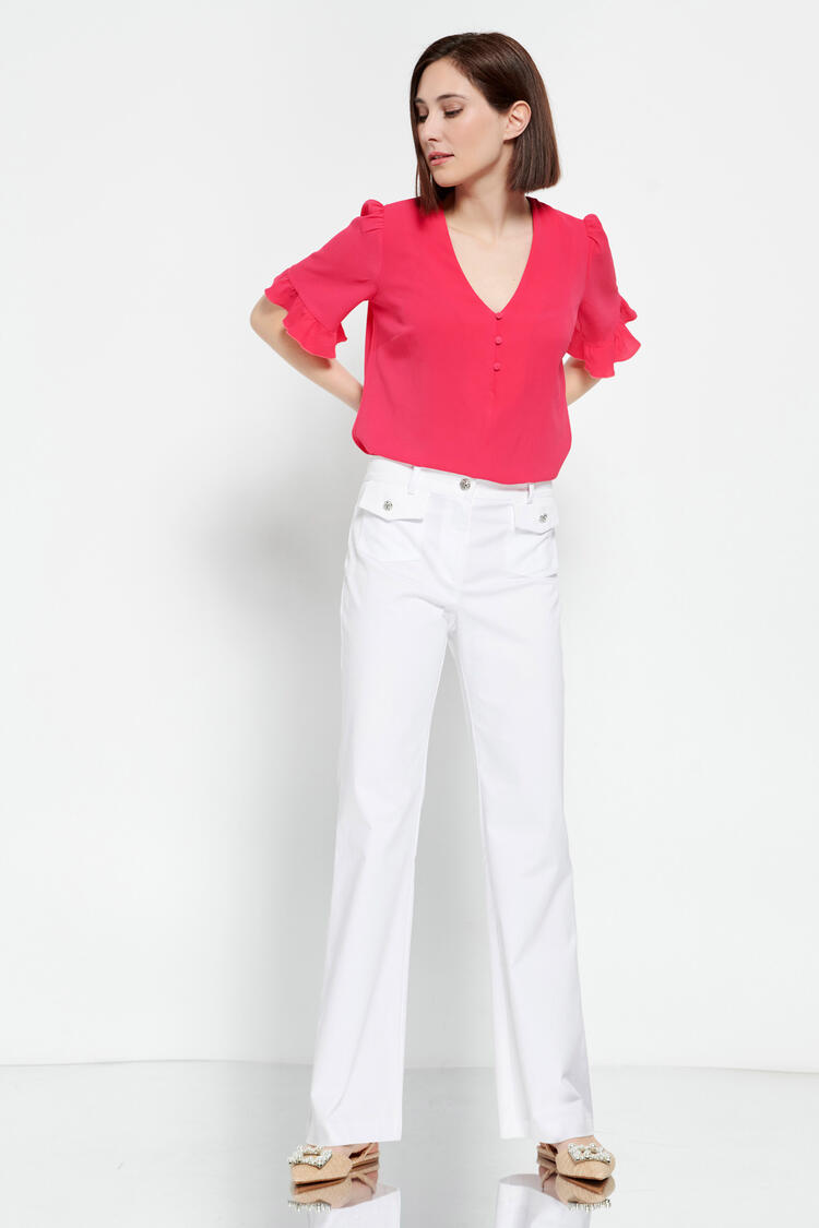 Blouse with ruffles on the sleeve - Fuchsia S