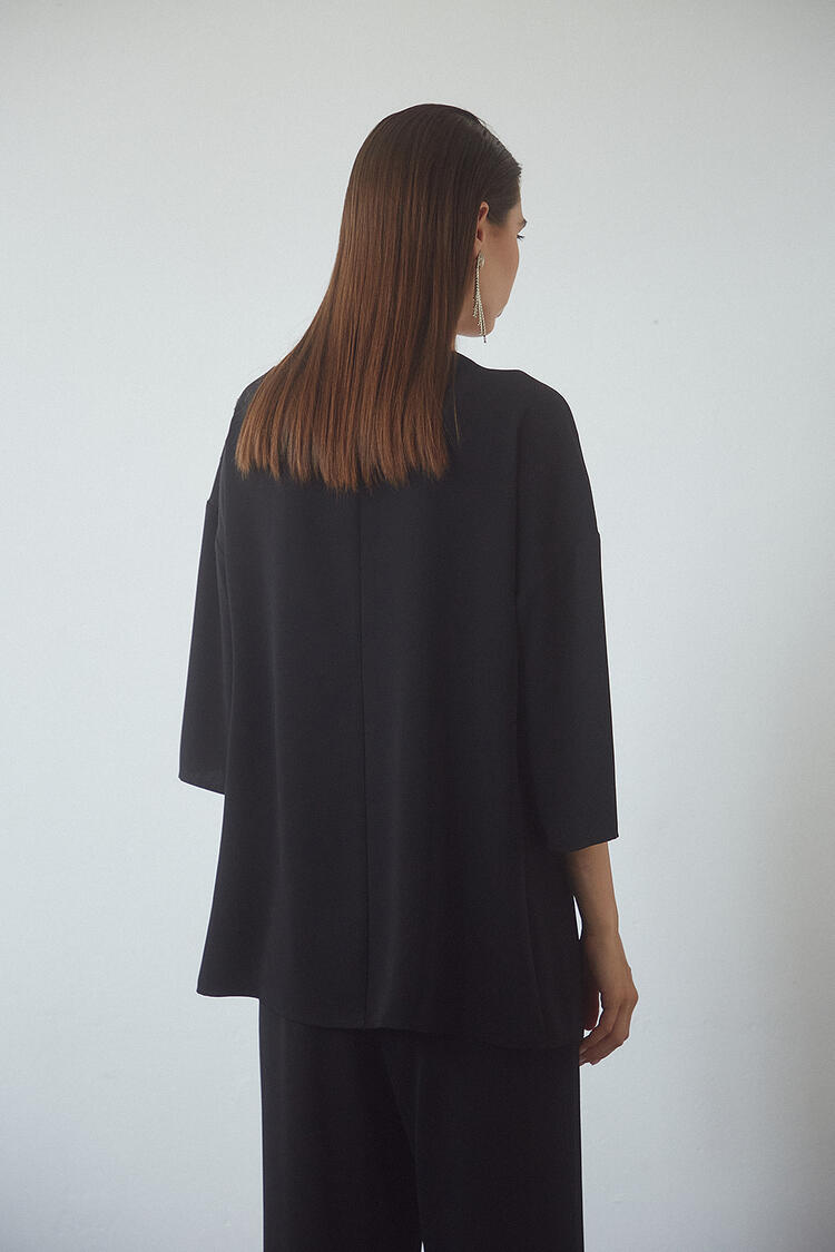 Blouse with pearls and rhinestones - Black S