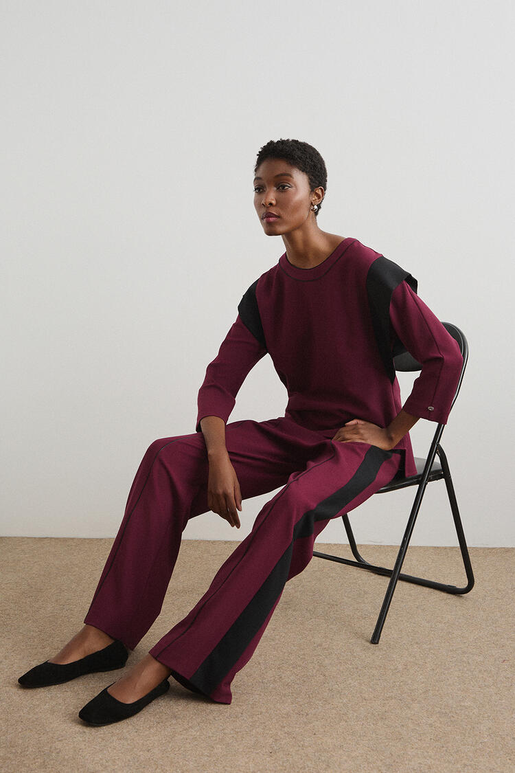 Contrast color pants. - Burgundy S