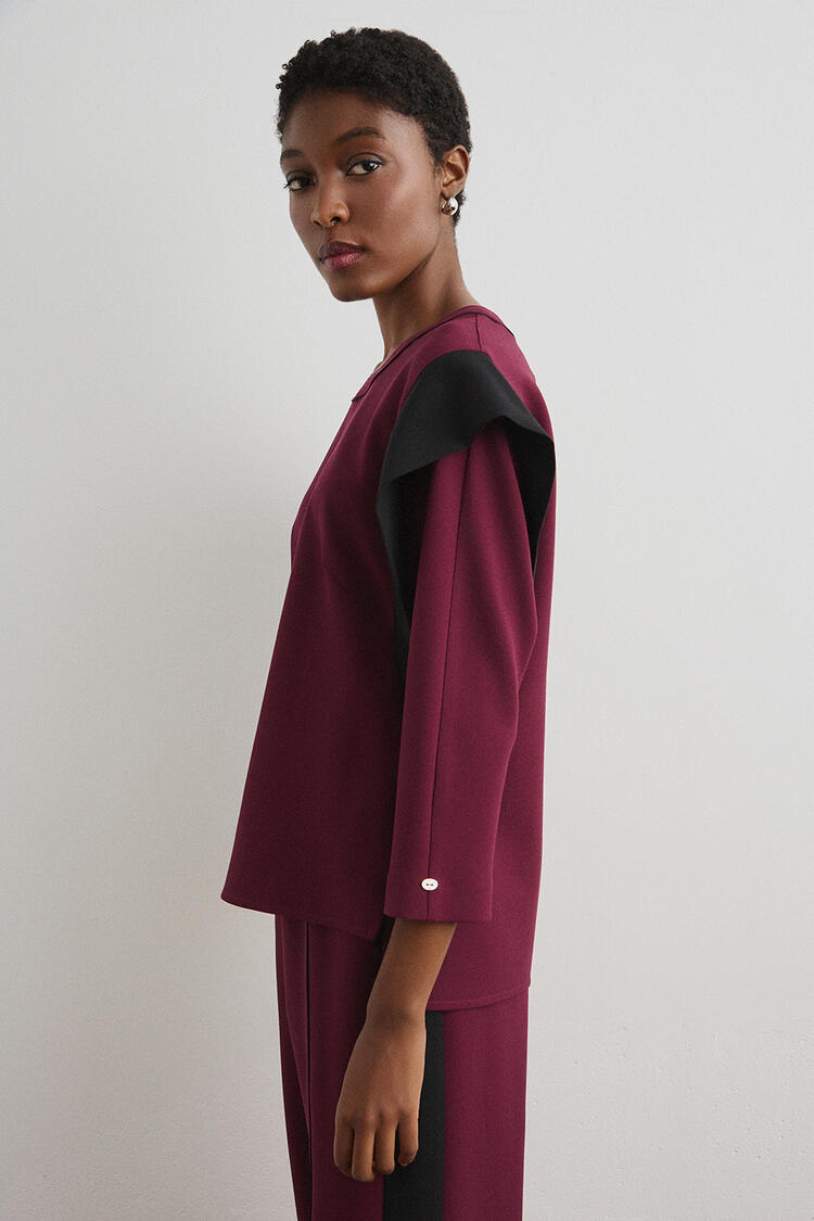 Blouse with contrasting colors - Burgundy S