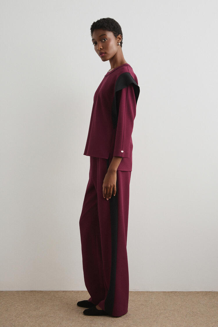 Blouse with contrasting colors - Burgundy S