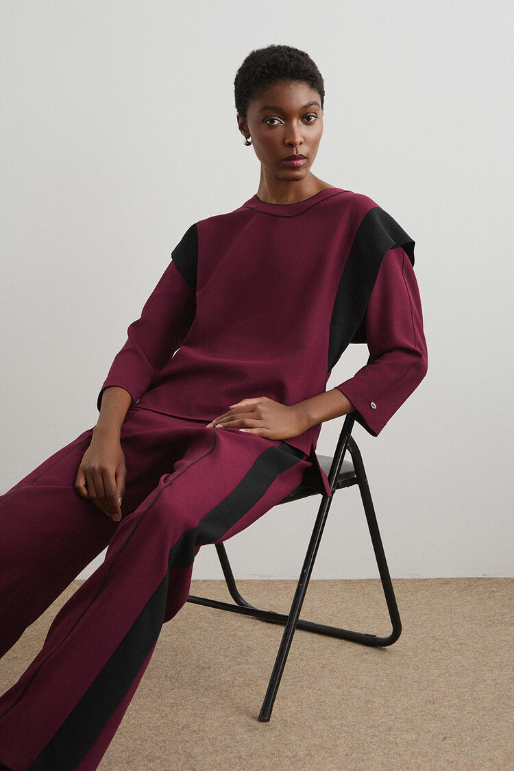 Blouse with contrasting colors - Burgundy S