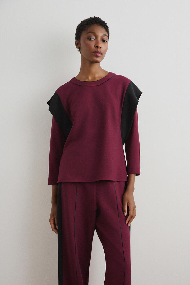 Blouse with contrasting colors - Burgundy S