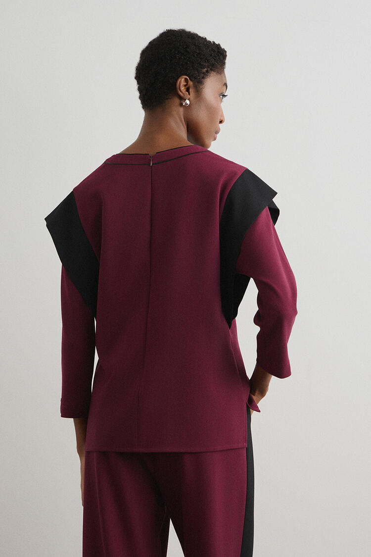 Blouse with contrasting colors - Burgundy S