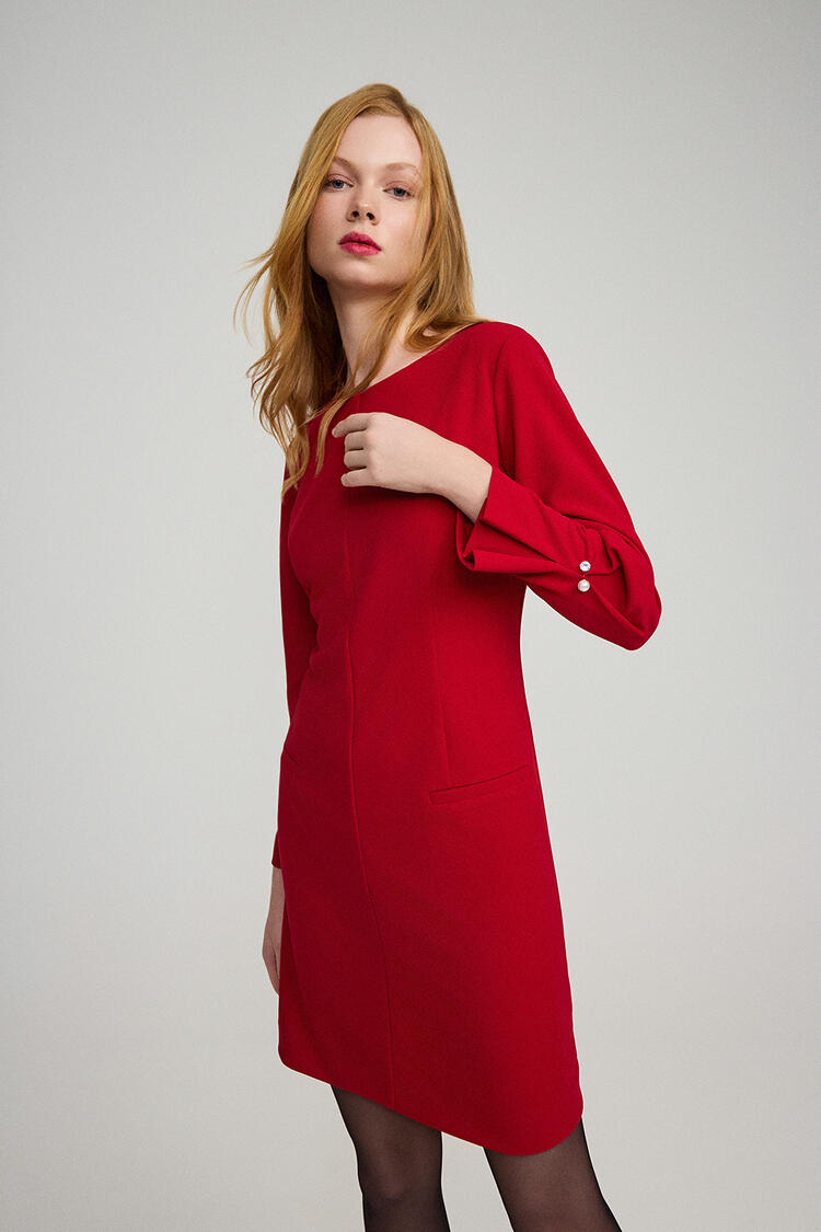 Dress with long sleeves - Red S