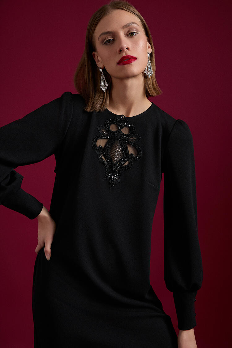 Dress with rhinestones. - Black S