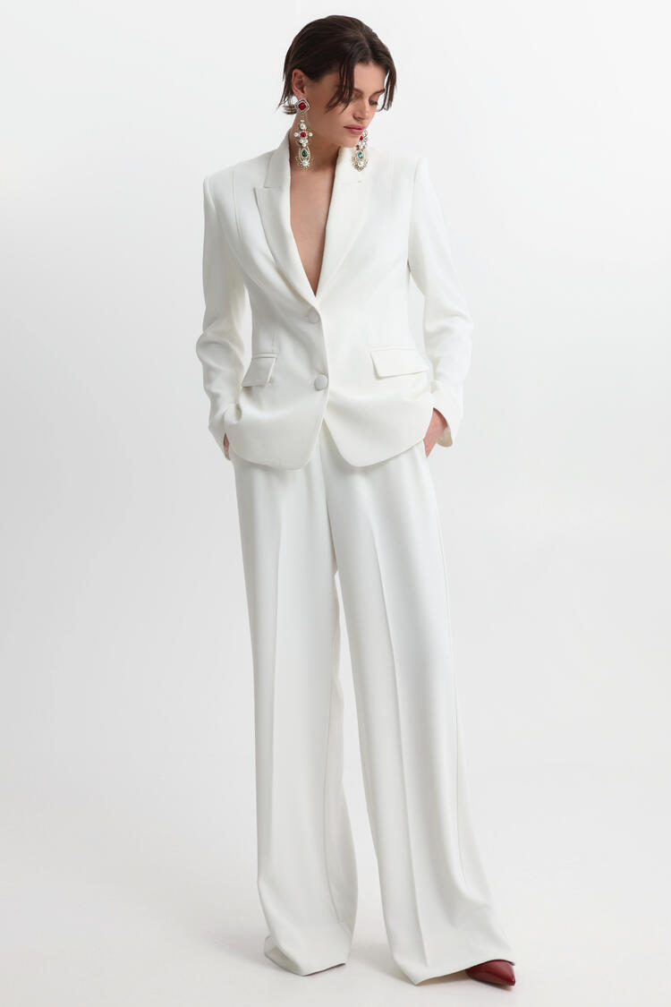 High-Waisted Wide Leg Trousers - White S