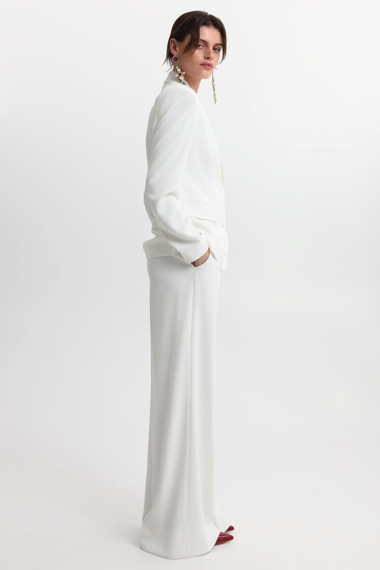 High-Waisted Wide Leg Trousers - White S