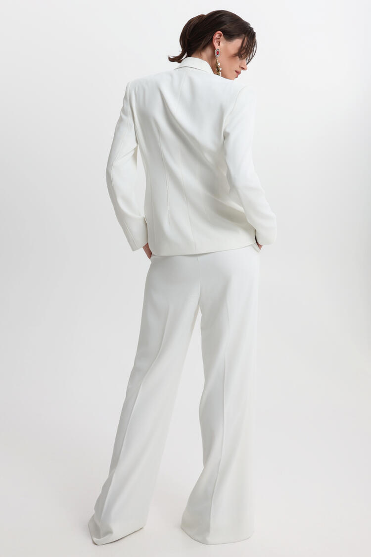 High-Waisted Wide Leg Trousers - White S