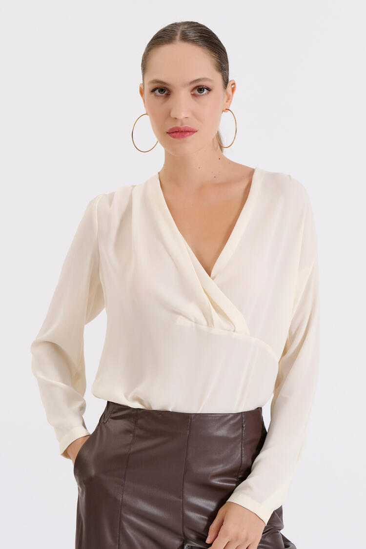 Pleated blouse - CREAM S