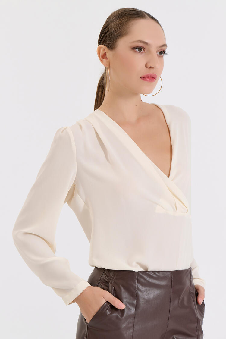 Pleated blouse - CREAM S