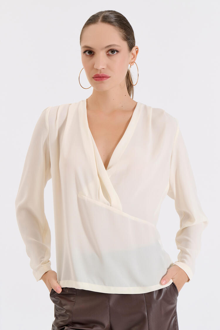 Pleated blouse - CREAM S