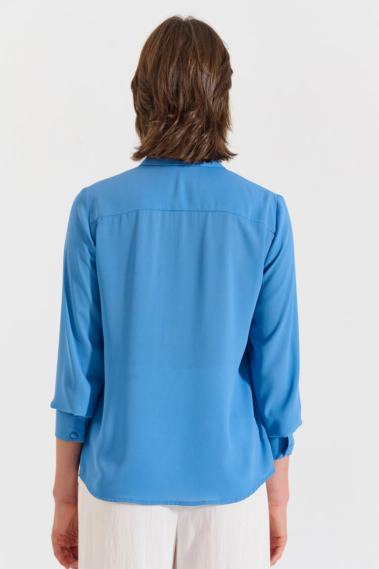 Blouse with Neck Tie - Blue L